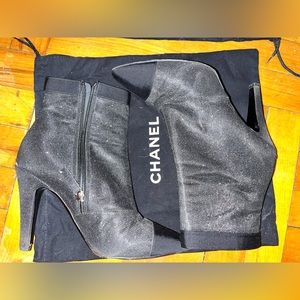 Chanel Black Sparkle Ankle Boots 38.5